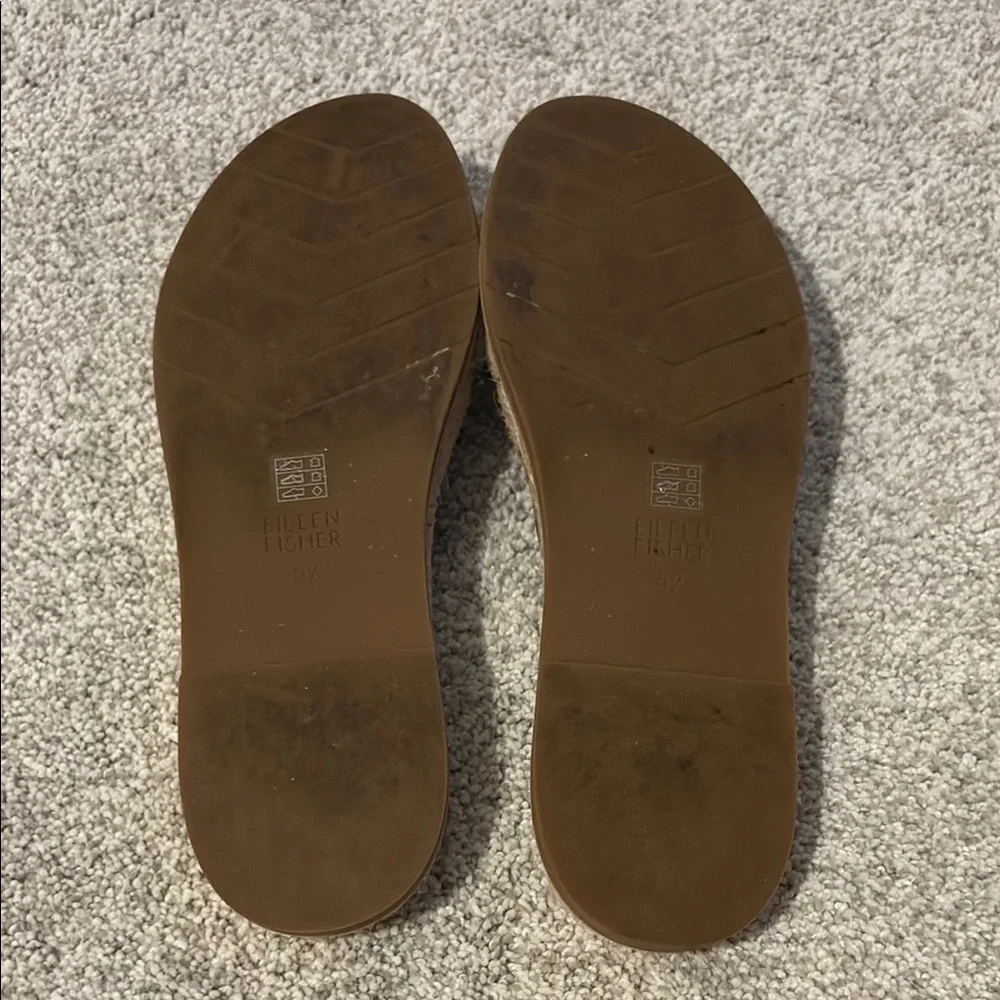 EILEEN FISHER MILLY VENUS SILVER METALLIC  ESPADRILLE SLIDE SANDALS. SIZE: 9.5
